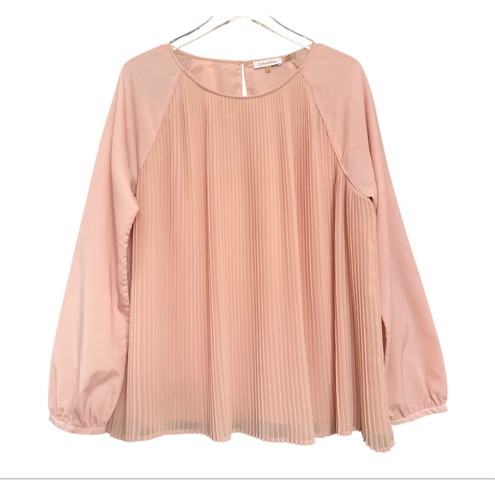 Calvin Klein Women's Pink Pleated Long Sleeve Blouse Top L - Picture 3 of 10